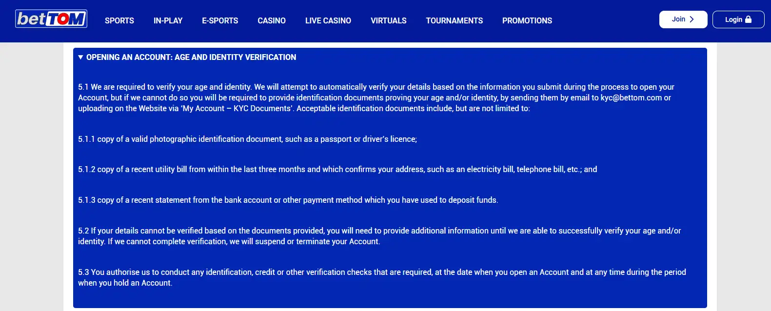 Current BetTOM verification screen
