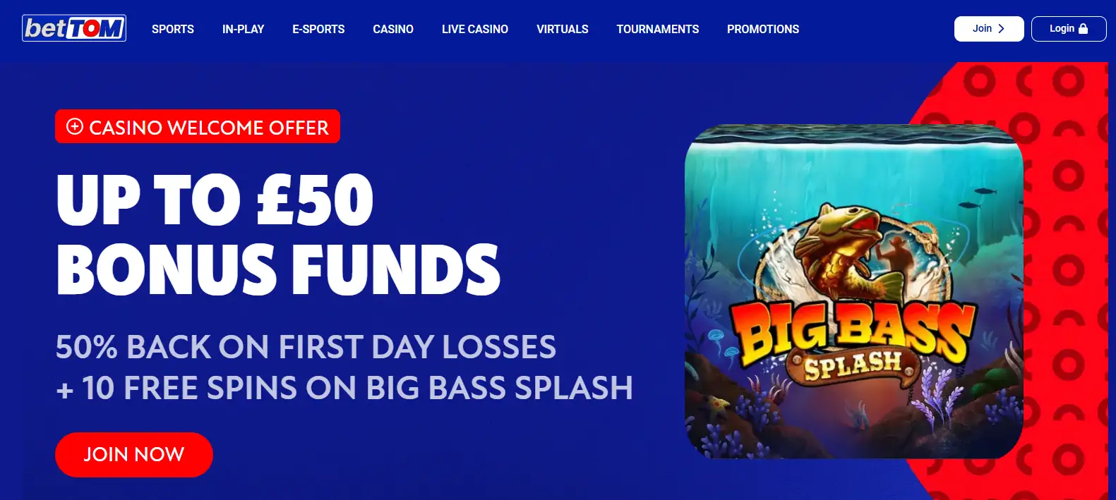 BetTOM casino welcome offer page