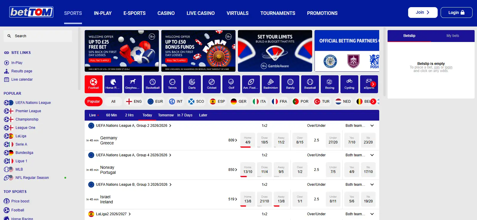 Current BetTOM casino interface